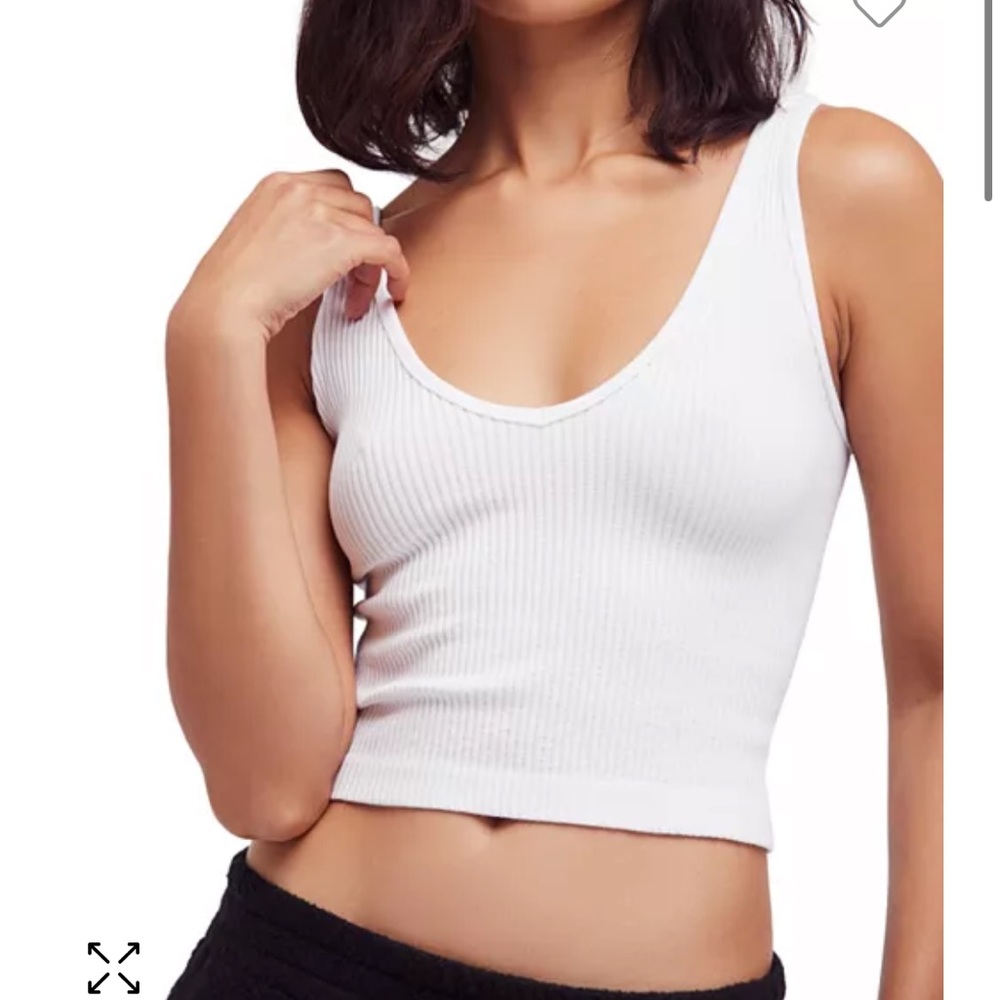 Free People White and Black Sleeveless Scoopneck Ribbed Cropped Tank Size (XS/S)